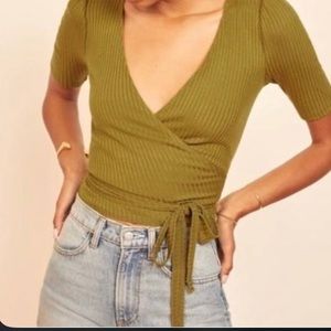 Reformation jeans knit wrap top. Worn  twice, in great condition and super cute